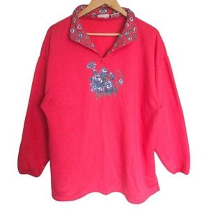 Retro GadSport Hot PInk Quarter Zip Floral‎ Fleece Sweatshirt